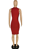 Red Pure Color High Elastic Casual Fashion Sleeveless Dress YYZ754-1