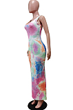 Colorful Graffiti Print U Neck Slim Fitting Tank Long Dress WY6824-1