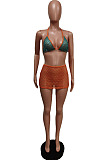 Orange Halter Neck Strapless Backless Mesh Beachwear Bikini Sets F88376-1