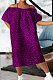 Purple Leopard Print A Word Shoulder Loose Condole Belt Dress YMT6221-2