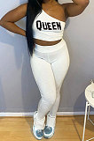 White Fashion Women Pure Color Oblique Shoulder Pants Sets DLY8010-1