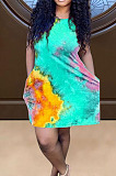 Gold Yellow Positioning Print Cute Round Neck Sleeveless Loose Dress F88374-1
