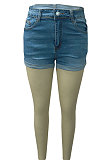Blue Washing High Waist Jeans Shorts Q5026