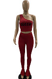Red Fashion Women Pure Color Oblique Shoulder Pants Sets DLY8010-2