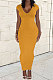 Yellow Women Sexy Pure Color V Neck Back Zipper Split Long Dress XT8897-2