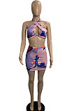 Purple Trendy Sexy Swimwear Printing Skirts Sets DLY8017-2