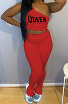 Red Fashion Women Pure Color Oblique Shoulder Pants Sets DLY8010-2
