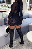 Black Women Sexy Lace Casual Shorts Mesh Top Two-Pieces Q908-2