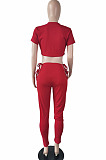 Red Night Club Round Neck Hollow Out Short Sleeve Dew Waist Long Pants Two Piece L0354-2