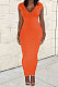 Orange Women Sexy Pure Color V Neck Back Zipper Split Long Dress XT8897-1