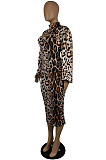 Leopard Print Autumn Long Sleeve Slim Fitting Bodycon Dress E8607