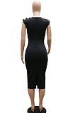 Black Mid Waist Sleeveless Round Neck Mid Dress YF9113