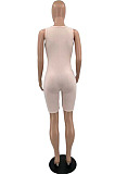 Apricot Solid Color Summer Notched Neck Sleeveless Tight Tank Jumpsuits OH8076-4