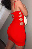 Red Women Condole Blet Solid Color Hole Sexy Slim Fitting Mini Dress ZK0709 -1