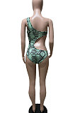Green Fashion One Shoulder Hollow Out Sexy One Piece Swimsuits ZK0623 