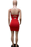 Red Women Condole Blet Solid Color Hole Sexy Slim Fitting Mini Dress ZK0709 -1