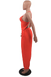 Orange Solid Color Low-Cut Condole Belt Backless Sexy Wide Leg Jumpsuits OH8077