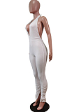 Grey Pure Color Halter Neck Deep V Collar Backless Slim Fitting Bodycon Jumpsuits WY6832-2