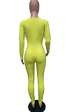 Neon Green Low-Cut Tied Hollow Out Long Sleeve Slim Fitting Bodycon Jumpsuits BBN185-2