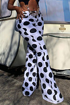 White Women Fashion Mid Waist Polka Dot Tiny Flared Long Pants FFE169