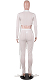 Pink Half Turtle Neck Dew Abdominal Knotted Mesh Long Sleeve Long Pants Sets SZS9083-3