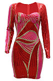 Red Mid Waist Strapless Sequins Long Sleeve Tight Mini Dress YF9148-1