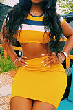 Yellow Women Printing Sleeveless Tank Skirts Sets AWL5891