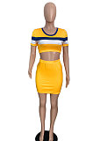 Yellow Women Printing Sleeveless Tank Skirts Sets AWL5891