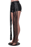 Pink Pure Color Mid Waist PU Leather Pants Tassel Shorts MD421-2
