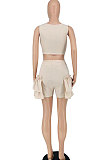 Apricot Women Condole Belt Tank Spliced Solid Color Shorts Sets BYL75000 