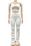 White Women Solid Color Condole Belt Strapless Zipper Tank Long Pants Sets XZ5215-1