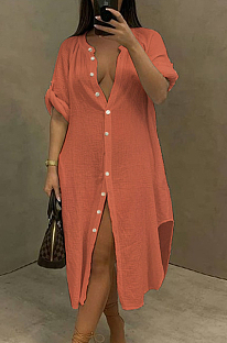 New Sexy Single-Breasted Pure Color Blouse Beach Dress ACF6005
