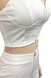 White Women Solid Color Condole Belt Strapless Zipper Tank Long Pants Sets XZ5215-1