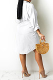 White Women Fashion Casual Button Tied T Shirt/Shirt Dress YBS86726-1