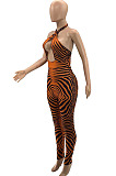 Orange Positioning Print Halter Neck Strapless Hollow Out Backless Bodycon Jumpsuits SZS8030-1