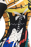 Yellow Euramerican Women Digital Printing Long Sleeve Round Neck Mini Dress XZ5159-1