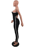Black Summer Condole Belt Tank Back Hollow Out Sexy Long Pants Jumpsuits OH8085