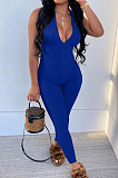 White Pure Color RIidder Halter Neck Bandage V Collar Sexy Backless Bodycon Jumpsuits LML251-5