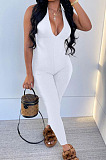Black Pure Color RIidder Halter Neck Bandage V Collar Sexy Backless Bodycon Jumpsuits LML251-4