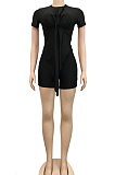 Black Sexy Irregularity Round Neck Ruffle Short Sleeeve Solid Color Shorts Sets XZ5117-5
