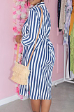 Black Summer Lapel Neck Button Stripe Loose Stripe Shirt Dress KY3088-3