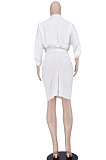 White Women Fashion Casual Button Tied T Shirt/Shirt Dress YBS86726-1