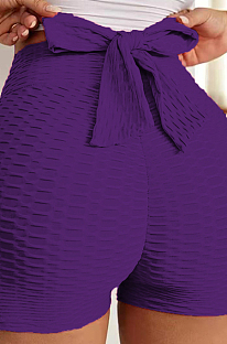 Purple Yoga Tight Back Bowknot Hip Raising Shorts XHP0268-3