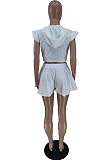 White Notched Neck Sleeveless Eyelet With Gold Chain Crop Top Shorts Sets BM7199