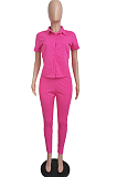 Khaki Linen Lapel Neck Short Sleeve Shirt Long Pants Pure Color Casual Two Piece LML253-3