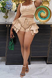 Apricot Women Condole Belt Tank Spliced Solid Color Shorts Sets BYL75000 