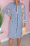 Black Summer Lapel Neck Button Stripe Loose Stripe Shirt Dress KY3088-3