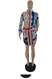 Red Positioning Print Lapel Neck Loose Long Sleeve Casual Shirt Dress SQ963-2