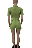 Orange Women Bandage Short Sleeve Hollow Out Romper Shorts LD81019-4