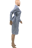 Red Summer Lapel Neck Button Stripe Loose Stripe Shirt Dress KY3088-1